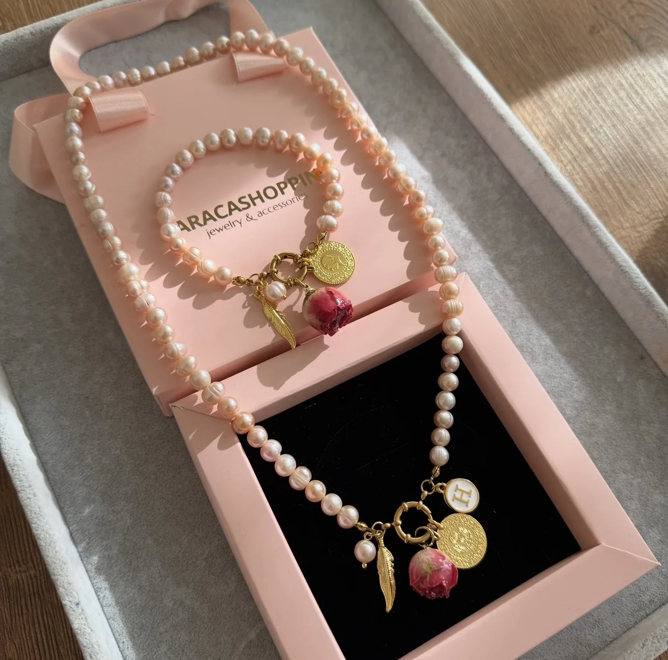 Rose gerçek inci set